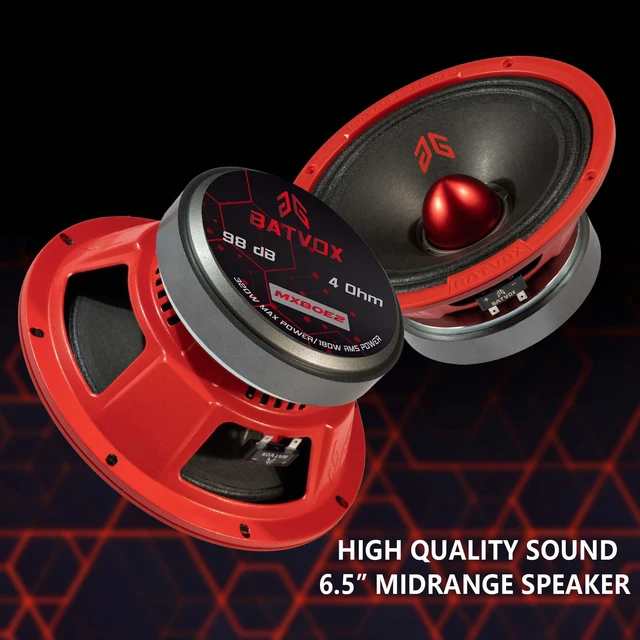 Alt view image 4 of 7 - MX80E2 Loudspeaker 8 Inch Midrange 640 Watts 4 Ohms Red Bullet, Premium Quality Audio Door Speakers for Car or Truck Stereo Sound System, Red (2 Speakers)