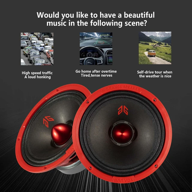 Alt view image 5 of 7 - MX80E2 Loudspeaker 8 Inch Midrange 640 Watts 4 Ohms Red Bullet, Premium Quality Audio Door Speakers for Car or Truck Stereo Sound System, Red (2 Speakers)