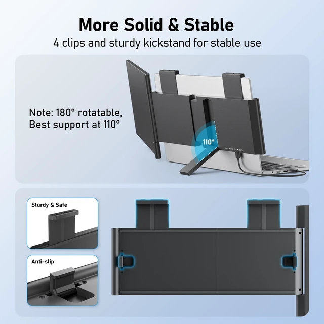 Alt view image 4 of 7 - Laptop Screen Extender, 14" FHD 1080P IPS Laptop Monitor Extender with USB C/HDMI Port, Plug and Play Screen Portable Extended Monitor for 14"-15.6" Laptops