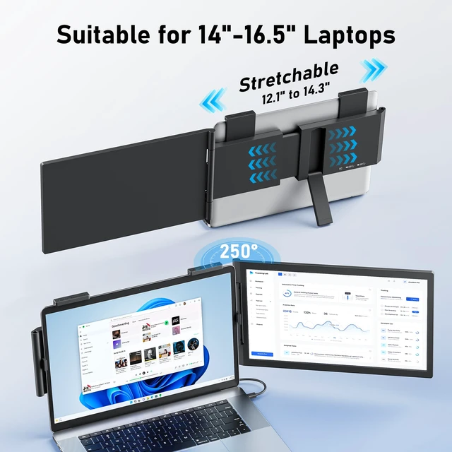 Alt view image 6 of 7 - Laptop Screen Extender, 14" FHD 1080P IPS Laptop Monitor Extender with USB C/HDMI Port, Plug and Play Screen Portable Extended Monitor for 14"-15.6" Laptops