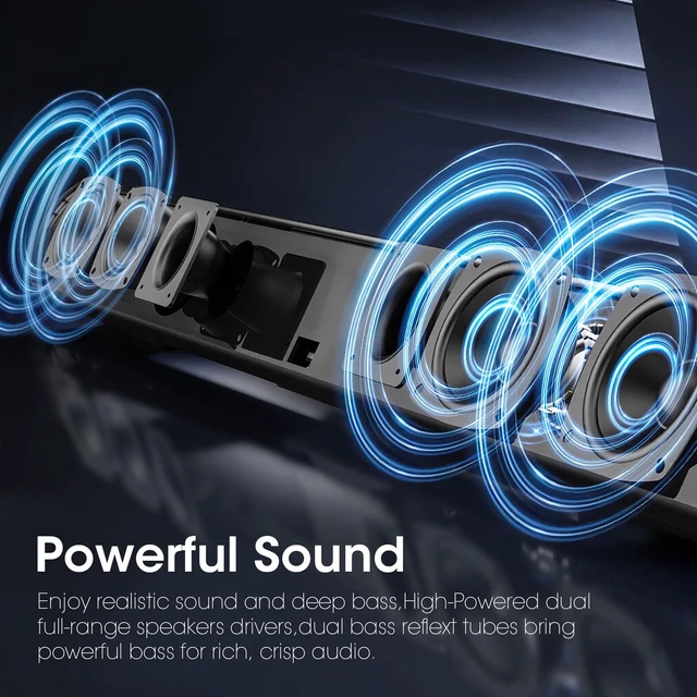 Alt view image 2 of 7 - 80 Watt Soundbar, Sound Bars for TV of Home Theater System (Bluetooth 5.0, 34 inch, DSP, Strong Bass, Wireless Wired Connections, Bass Adjustable, Wall Mountable)