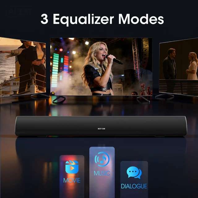 Alt view image 3 of 7 - 80 Watt Soundbar, Sound Bars for TV of Home Theater System (Bluetooth 5.0, 34 inch, DSP, Strong Bass, Wireless Wired Connections, Bass Adjustable, Wall Mountable)