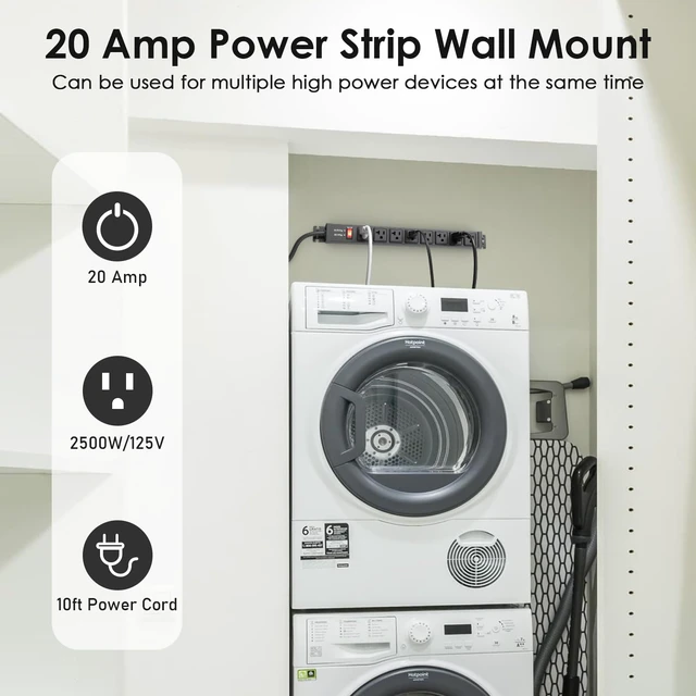 Alt view image 6 of 7 - 12 Gauge 360° Rotating Mountable Power Strip, Black, 10 FT, 2 8 Outlet, Heavy Duty Metal Surge Protector, Extension Cord with Multiple Outlets, High Amp, 4800J for Garage Shop Industrial