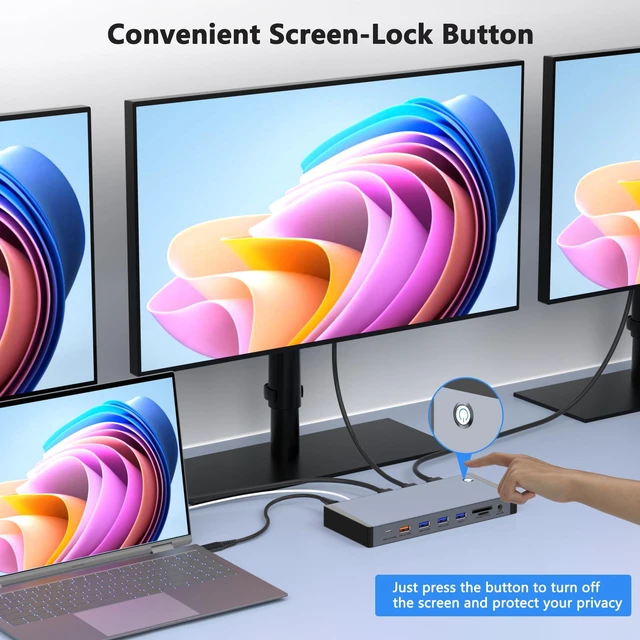 Alt view image 7 of 7 - Laptop Docking Station 3 Monitors for Dell/HP/Lenovo/Mac, 15 in 1 USB C Docking Station Dual Monitor with M.2 NVMe SSD Slot, 4K@60Hz Triple Display Dock with HDMI/Displayport/PD/LAN/SD/TF/10Gbps USB