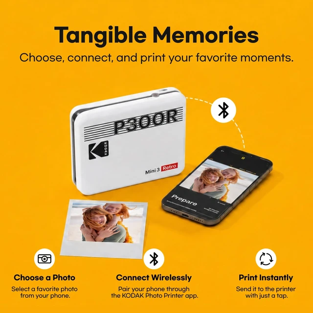 Alt view image 4 of 7 - Mini 3 Retro 3x3 Portable Photo Printer, 4PASS, 38 Sheets, White Bluetooth, iPhone & Android Smartphone Compatible, Smudge-Proof, Water-Resistant, Fade-Resistant