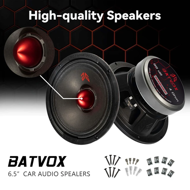 Alt view image 2 of 7 - MX80E2 Loudspeaker 8 Inch Midrange 640 Watts 4 Ohms Red Bullet, Premium Quality Audio Door Speakers for Car or Truck Stereo Sound System, Black (2 Speakers)