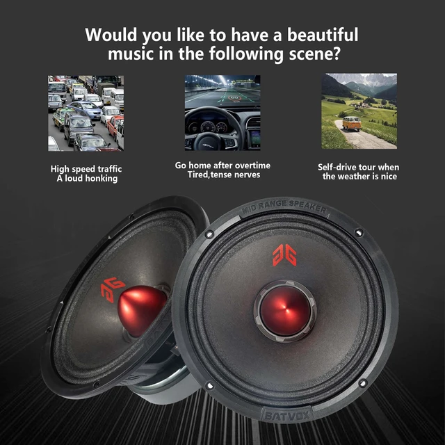 Alt view image 5 of 7 - MX80E2 Loudspeaker 8 Inch Midrange 640 Watts 4 Ohms Red Bullet, Premium Quality Audio Door Speakers for Car or Truck Stereo Sound System, Black (2 Speakers)