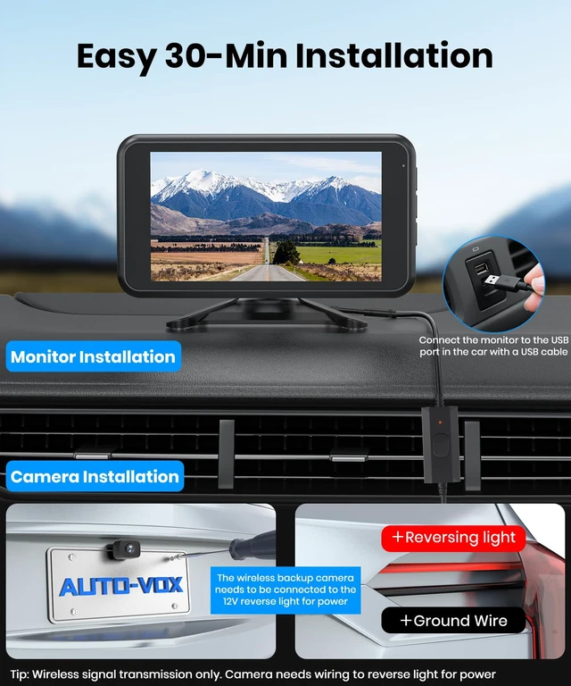 Alt view image 2 of 7 - 5 Wireless Backup Camera with 1080P Dual-Channel Monitor Easy Install for Powered by USB Boost Cable, Stable Real-Time View, IP69K Waterproof Night Vision for Car SUV Truck Pickup