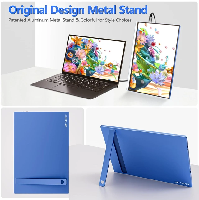 Alt view image 6 of 7 - 16" Portable Monitor with Built-in Stand, IPS Vertical Monitor, USB-C & Mini HDMI External Laptop Screen, Second Display for PC, MacBook, iPad, Phone, Travel & Office
