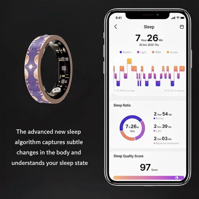 Alt view image 3 of 7 - Smart Ring for Women, Baroque Inspired Design (Purple,7) Sleep Tracker, Health Monitoring, Fitness Tracking, Remote Photography, No Subscription, iOS & Android