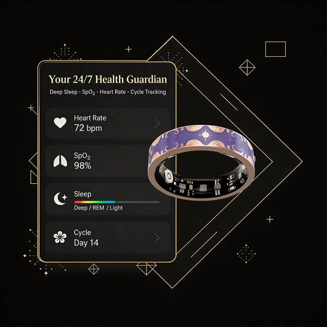 Alt view image 5 of 7 - Smart Ring for Women, Baroque Inspired Design (Purple,7) Sleep Tracker, Health Monitoring, Fitness Tracking, Remote Photography, No Subscription, iOS & Android