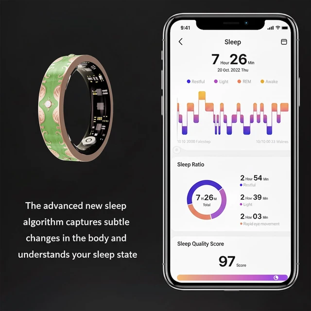 Alt view image 3 of 7 - Smart Ring for Women, Baroque Inspired Design (Green,8) Sleep Tracker, Health Monitoring, Fitness Tracking, Remote Photography, No Subscription, iOS & Android