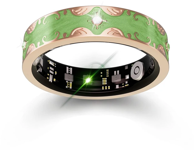 Main image of Smart Ring for Women, Baroque Inspired Design (Green,8) Sleep Tracker, Health Monitoring, Fitness Tracking, Remote Photography, No Subscription, iOS & Android