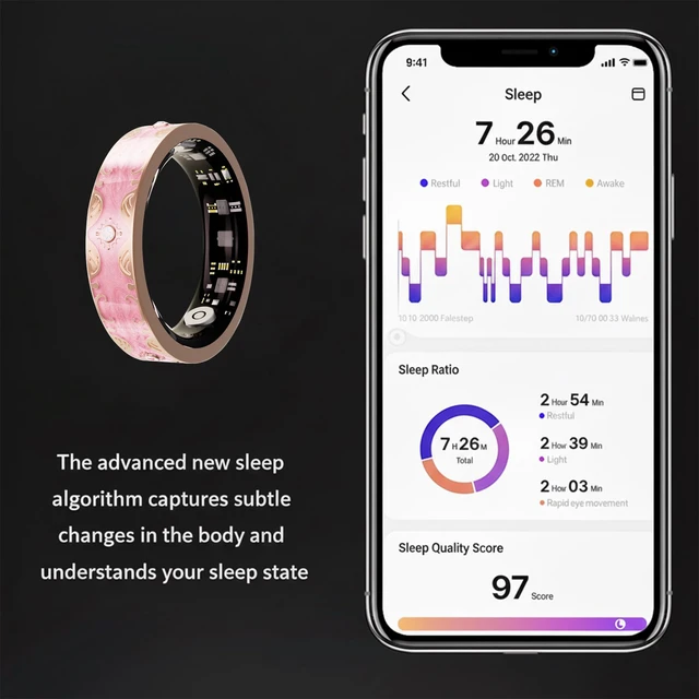 Alt view image 3 of 7 - Smart Ring for Women, Baroque Inspired Design (Pink,7) Sleep Tracker, Health Monitoring, Fitness Tracking, Remote Photography, No Subscription, iOS & Android