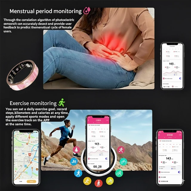 Alt view image 4 of 7 - Smart Ring for Women, Baroque Inspired Design (Pink,7) Sleep Tracker, Health Monitoring, Fitness Tracking, Remote Photography, No Subscription, iOS & Android