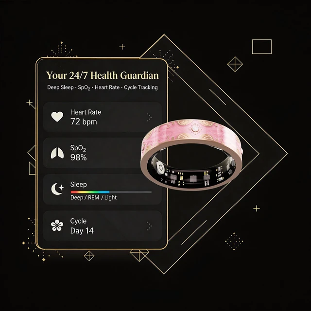 Alt view image 5 of 7 - Smart Ring for Women, Baroque Inspired Design (Pink,7) Sleep Tracker, Health Monitoring, Fitness Tracking, Remote Photography, No Subscription, iOS & Android
