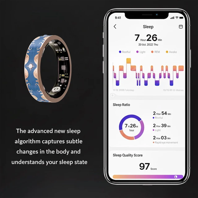 Alt view image 3 of 7 - Smart Ring for Women, Baroque Inspired Design (Blue,10) Sleep Tracker, Health Monitoring, Fitness Tracking, Remote Photography, No Subscription, iOS & Android