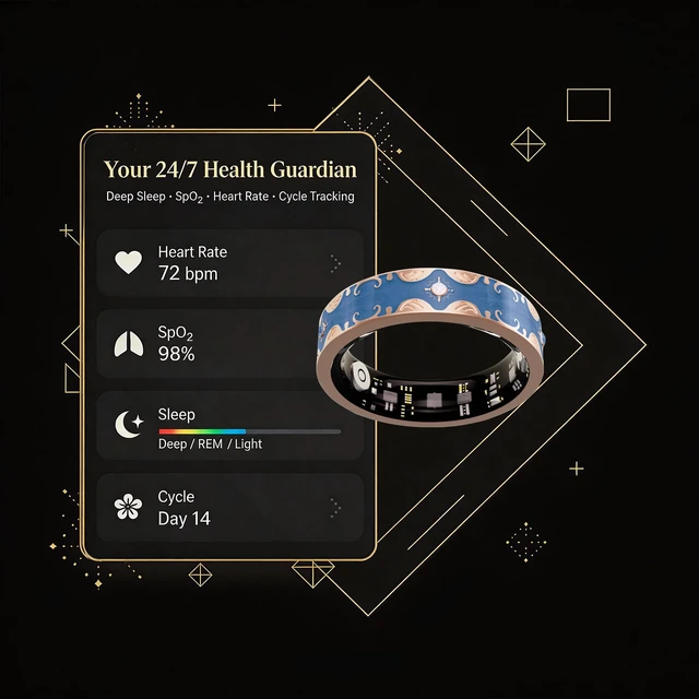 Alt view image 5 of 7 - Smart Ring for Women, Baroque Inspired Design (Blue,10) Sleep Tracker, Health Monitoring, Fitness Tracking, Remote Photography, No Subscription, iOS & Android