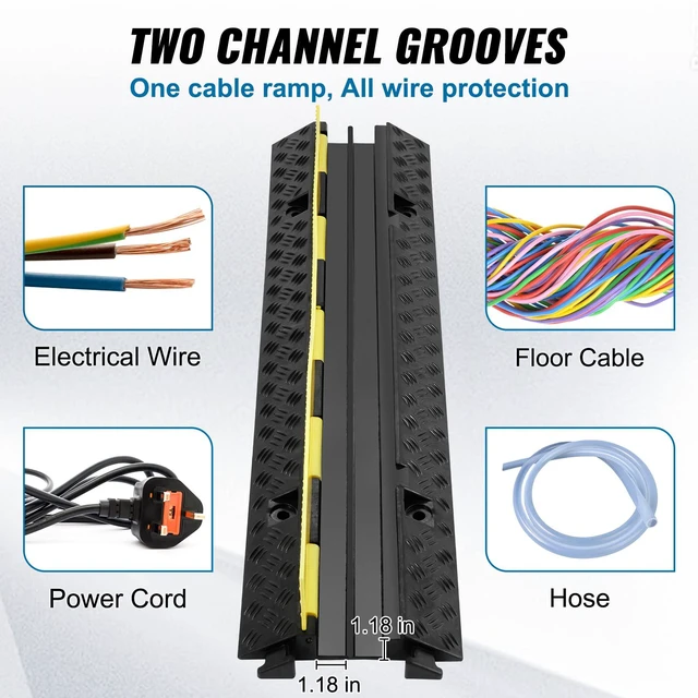 Alt view image 3 of 7 - 5 Pack Rubber Cable Protector Ramp 2 Channel 12000 lbs/Axle Capacity Hose Wire Cover Ramp Driveway, Heavy Duty Traffic Speed Bump, with Flip-Open Top Cover & Warning Tape, for Indoor Outdoor