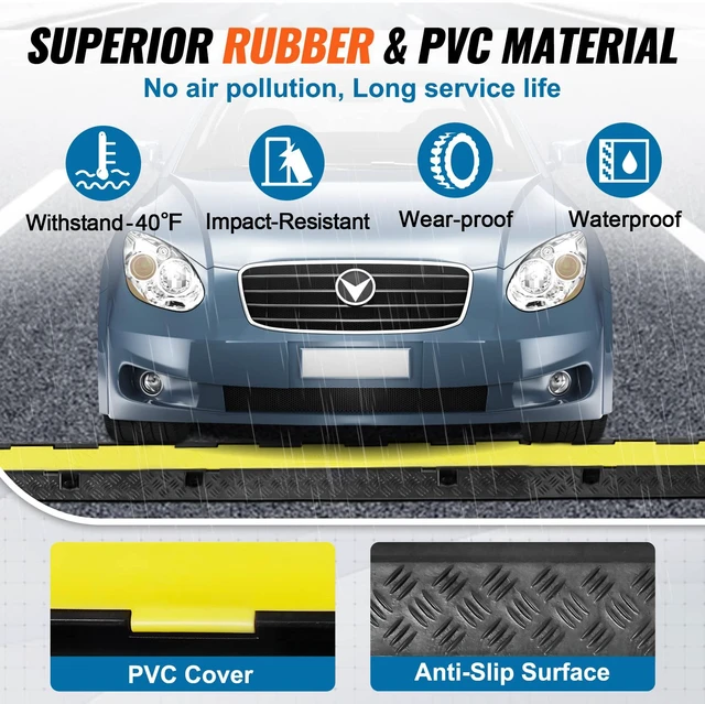 Alt view image 4 of 7 - 5 Pack Rubber Cable Protector Ramp 2 Channel 12000 lbs/Axle Capacity Hose Wire Cover Ramp Driveway, Heavy Duty Traffic Speed Bump, with Flip-Open Top Cover & Warning Tape, for Indoor Outdoor