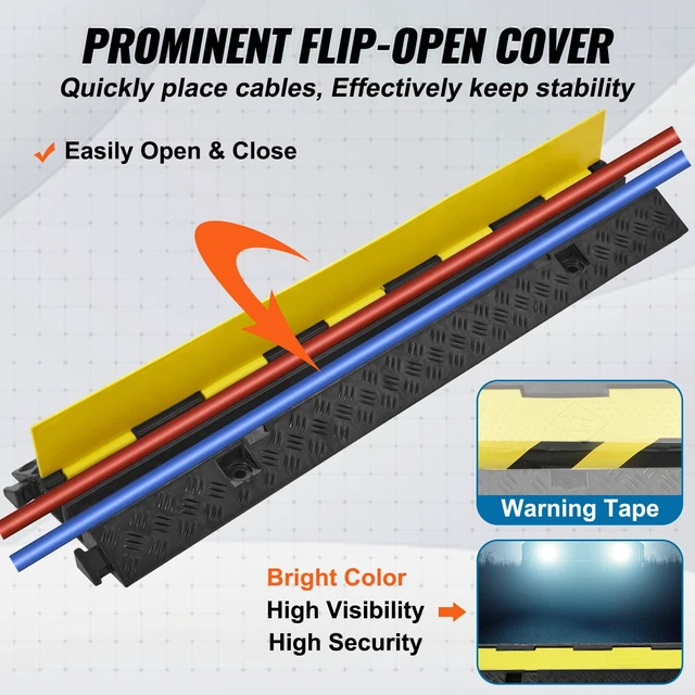 Alt view image 5 of 7 - 5 Pack Rubber Cable Protector Ramp 2 Channel 12000 lbs/Axle Capacity Hose Wire Cover Ramp Driveway, Heavy Duty Traffic Speed Bump, with Flip-Open Top Cover & Warning Tape, for Indoor Outdoor