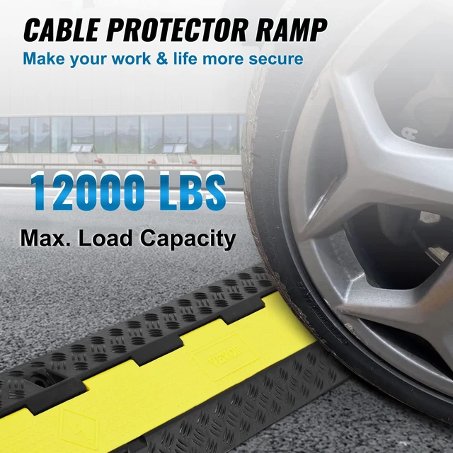 Alt view image 2 of 7 - 5 Pack Rubber Cable Protector Ramp 2 Channel 12000 lbs/Axle Capacity Hose Wire Cover Ramp Driveway, Heavy Duty Traffic Speed Bump, with Flip-Open Top Cover & Warning Tape, for Indoor Outdoor