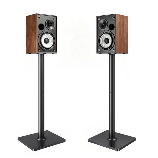 Main image of Speaker Stands Pair, 30" Fixed Height, 55lbs Weight Capacity,Wooden Base 55lbs Weight Capacity, 11.8" Base, Cable Management, Freestanding Speaker Floor Stand for Surround Sound,Wooden Base