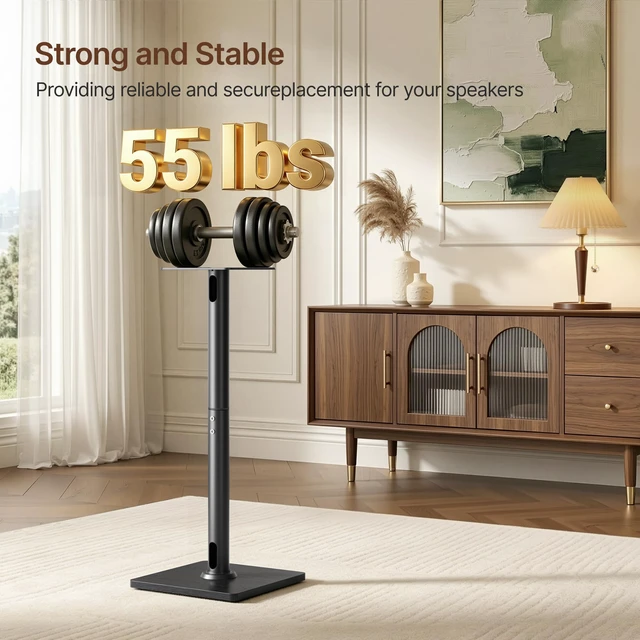 Alt view image 3 of 7 - Speaker Stands Pair, 30" Fixed Height, 55lbs Weight Capacity,Wooden Base 55lbs Weight Capacity, 11.8" Base, Cable Management, Freestanding Speaker Floor Stand for Surround Sound,Wooden Base