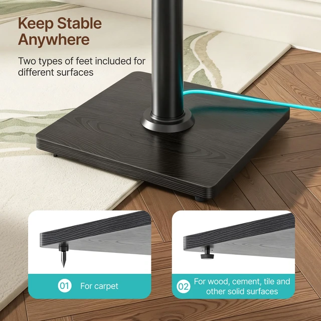Alt view image 4 of 7 - Speaker Stands Pair, 30" Fixed Height, 55lbs Weight Capacity,Wooden Base 55lbs Weight Capacity, 11.8" Base, Cable Management, Freestanding Speaker Floor Stand for Surround Sound,Wooden Base