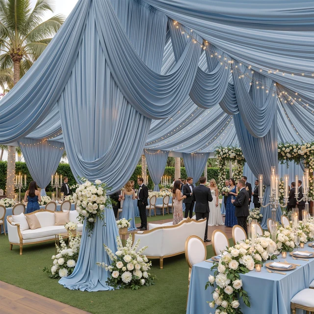 Main image of 4 Panels 5ftx30ft Dusty Blue Ceiling Drapes for Wedding 30 FT Extra Long Thick Polyester Wrinkle-Free Drapery Tent Decor Decorations for Birthday Ceremony Stage Swag