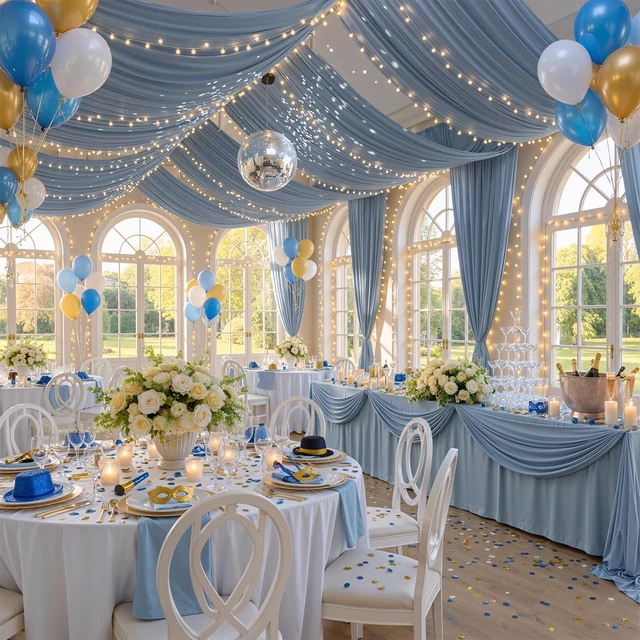 Alt view image 4 of 7 - 4 Panels 5ftx30ft Dusty Blue Ceiling Drapes for Wedding 30 FT Extra Long Thick Polyester Wrinkle-Free Drapery Tent Decor Decorations for Birthday Ceremony Stage Swag
