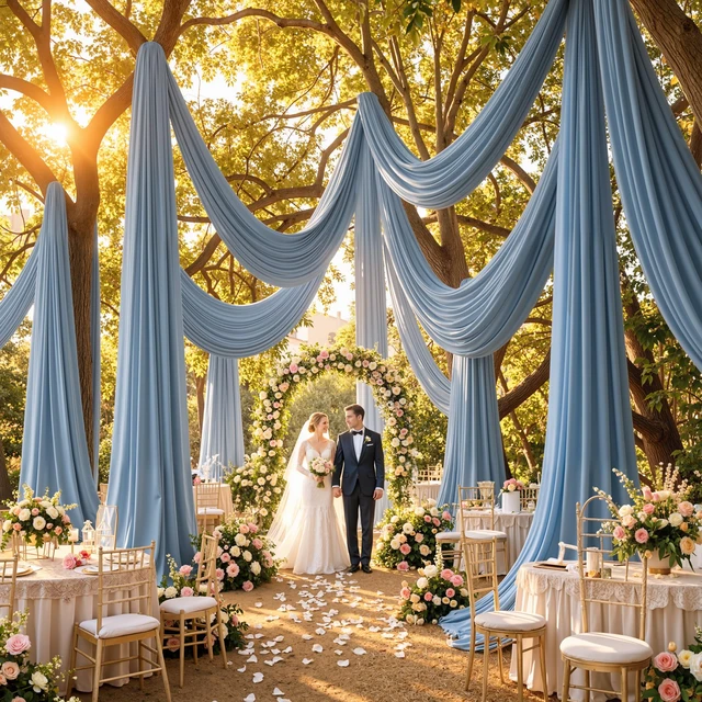 Alt view image 5 of 7 - 4 Panels 5ftx30ft Dusty Blue Ceiling Drapes for Wedding 30 FT Extra Long Thick Polyester Wrinkle-Free Drapery Tent Decor Decorations for Birthday Ceremony Stage Swag