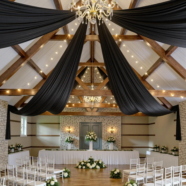 Main image of 4 Panels 5ftx30ft Black Ceiling Drapes for Wedding Parties 30 FT Extra Long Thick Polyester Wrinkle-Free Drapery Tent Decor Decorations for Birthday Ceremony Stage Swag