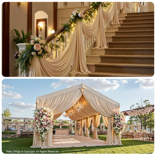 Alt view image 3 of 7 - 20ftx30ft Camel Khaki Ceiling Curtain for Wedding Parties 4 Panels Wrinkle-Free 30 FT Long Tent Draping Curtains for Wedding, Birthday & Theme Parties, 30ft Height with Rod Pocket