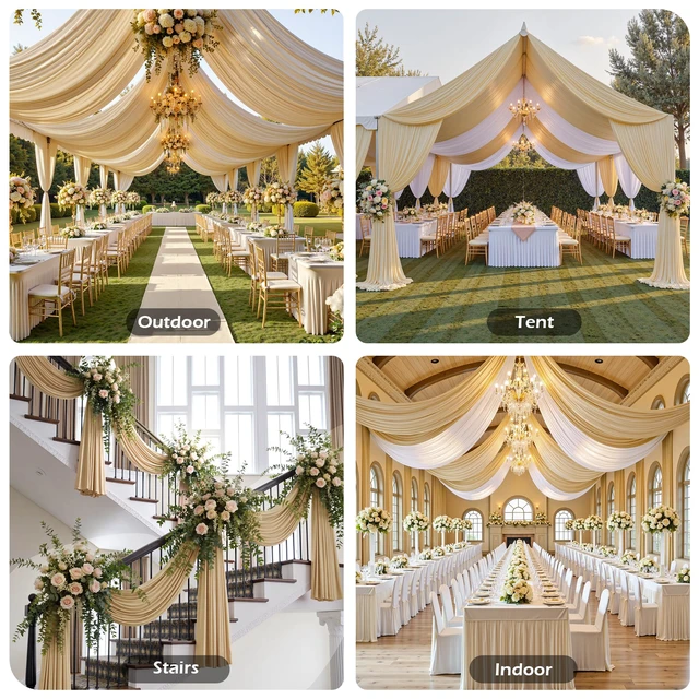 Alt view image 4 of 7 - 20ftx30ft Camel Khaki Ceiling Curtain for Wedding Parties 4 Panels Wrinkle-Free 30 FT Long Tent Draping Curtains for Wedding, Birthday & Theme Parties, 30ft Height with Rod Pocket