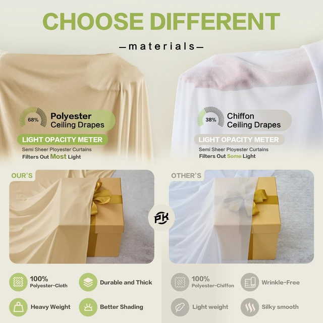 Alt view image 7 of 7 - 20ftx30ft Camel Khaki Ceiling Curtain for Wedding Parties 4 Panels Wrinkle-Free 30 FT Long Tent Draping Curtains for Wedding, Birthday & Theme Parties, 30ft Height with Rod Pocket