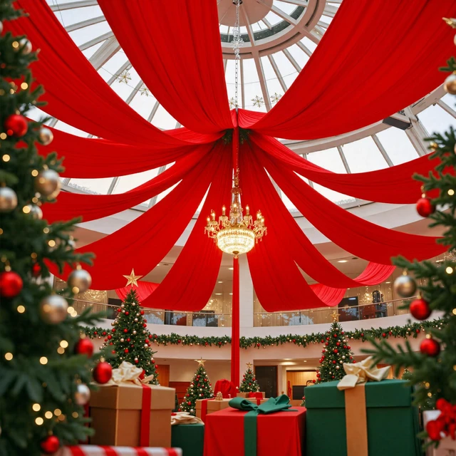 Alt view image 3 of 7 - 4 Panels 5ftx30ft Red Ceiling Drapes for Wedding Parties 30 FT Extra Long Thick Polyester Wrinkle-Free Drapery Tent Decor Decorations for Birthday Ceremony Stage Swag
