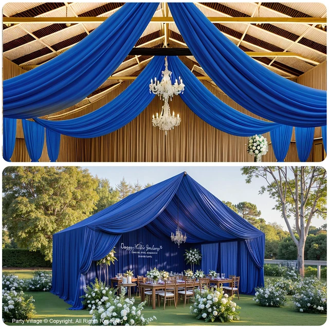 Alt view image 3 of 7 - 4 Panels 5ftx30ft Royal Blue Ceiling Drapes for Wedding Parties
