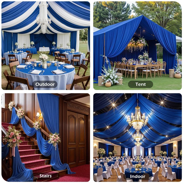 Alt view image 4 of 7 - 4 Panels 5ftx30ft Royal Blue Ceiling Drapes for Wedding Parties