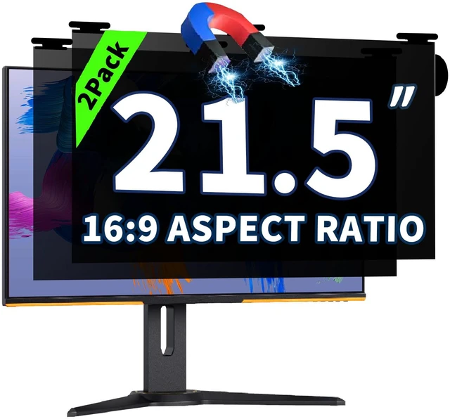 Main image of 2Pack Magnetic Hanging Computer Privacy Screen 21.5'' for 16:9 Aspect Ratio Removable Protector Film; Anti Glare/Blue Light; Anti-Scratch 21.5 in Computer Privacy Shield Suitable for Daily Activities