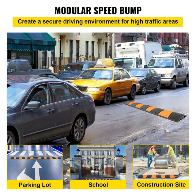 Alt view image 2 of 7 - Rubber Speed Bump, 1 Pack 2 Channel Speed Bump Hump, 72.8" Long Modular Speed Bump Rated 22000 LBS Load Capacity, 72.8 x 12.2 x 2.2 Garage Speed Bump for Asphalt Concrete Gravel Driveway-6 FT