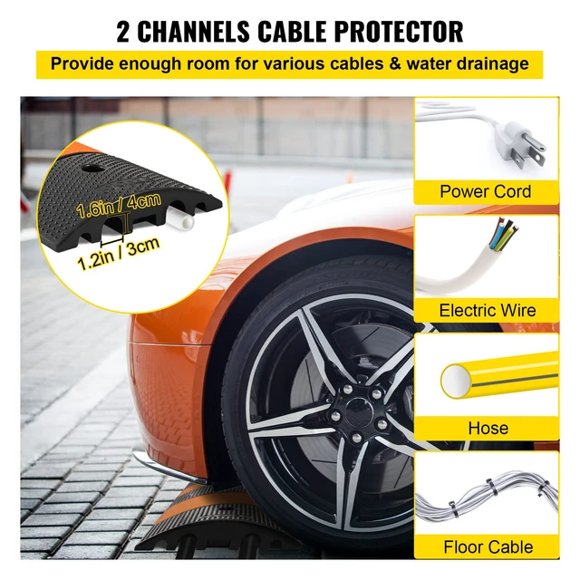 Alt view image 3 of 7 - Rubber Speed Bump, 1 Pack 2 Channel Speed Bump Hump, 72.8" Long Modular Speed Bump Rated 22000 LBS Load Capacity, 72.8 x 12.2 x 2.2 Garage Speed Bump for Asphalt Concrete Gravel Driveway-6 FT