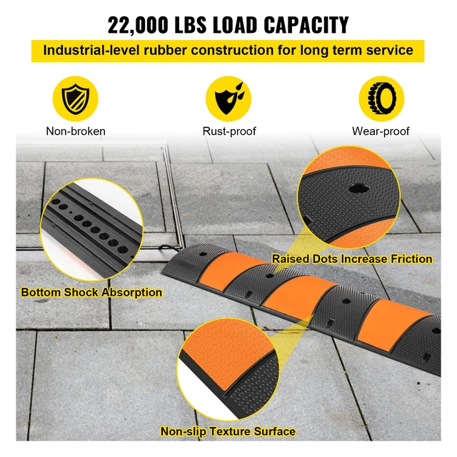 Alt view image 4 of 7 - Rubber Speed Bump, 1 Pack 2 Channel Speed Bump Hump, 72.8" Long Modular Speed Bump Rated 22000 LBS Load Capacity, 72.8 x 12.2 x 2.2 Garage Speed Bump for Asphalt Concrete Gravel Driveway-6 FT