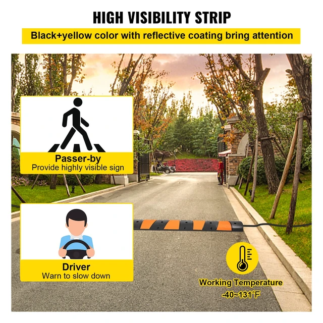 Alt view image 5 of 7 - Rubber Speed Bump, 1 Pack 2 Channel Speed Bump Hump, 72.8" Long Modular Speed Bump Rated 22000 LBS Load Capacity, 72.8 x 12.2 x 2.2 Garage Speed Bump for Asphalt Concrete Gravel Driveway-6 FT