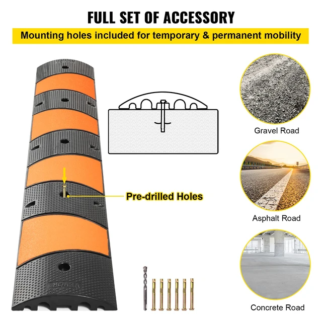 Alt view image 6 of 7 - Rubber Speed Bump, 1 Pack 2 Channel Speed Bump Hump, 72.8" Long Modular Speed Bump Rated 22000 LBS Load Capacity, 72.8 x 12.2 x 2.2 Garage Speed Bump for Asphalt Concrete Gravel Driveway-6 FT