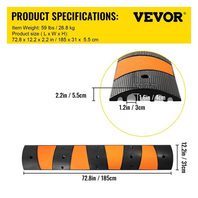 Alt view image 7 of 7 - Rubber Speed Bump, 1 Pack 2 Channel Speed Bump Hump, 72.8" Long Modular Speed Bump Rated 22000 LBS Load Capacity, 72.8 x 12.2 x 2.2 Garage Speed Bump for Asphalt Concrete Gravel Driveway-6 FT