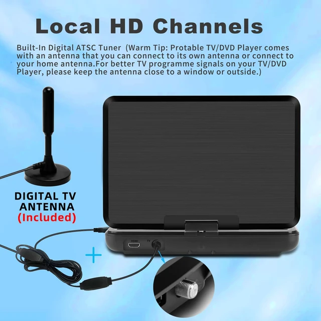 Alt view image 2 of 7 - 12.5" Portable TV/DVD Player Combo with 10.1" HD Swivel Screen,Digital Tuner/HDMI/USB/AV, Built-in Battery, High Volume Speakers - Perfect for Car/Travel