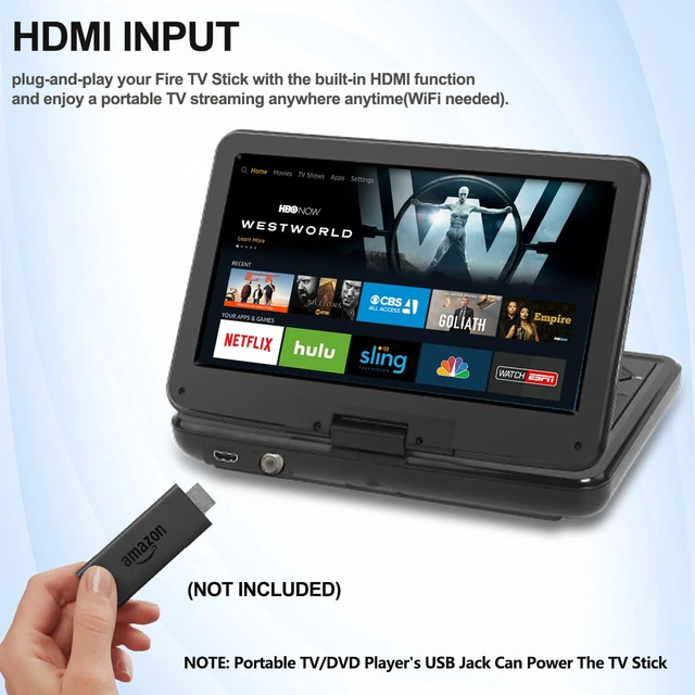 Alt view image 3 of 7 - 12.5" Portable TV/DVD Player Combo with 10.1" HD Swivel Screen,Digital Tuner/HDMI/USB/AV, Built-in Battery, High Volume Speakers - Perfect for Car/Travel