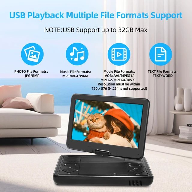 Alt view image 6 of 7 - 12.5" Portable TV/DVD Player Combo with 10.1" HD Swivel Screen,Digital Tuner/HDMI/USB/AV, Built-in Battery, High Volume Speakers - Perfect for Car/Travel