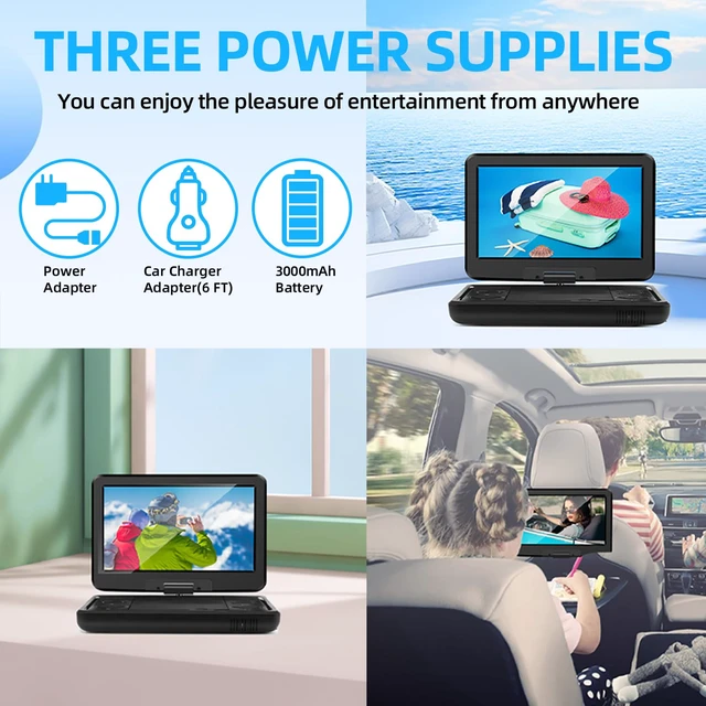 Alt view image 7 of 7 - 12.5" Portable TV/DVD Player Combo with 10.1" HD Swivel Screen,Digital Tuner/HDMI/USB/AV, Built-in Battery, High Volume Speakers - Perfect for Car/Travel